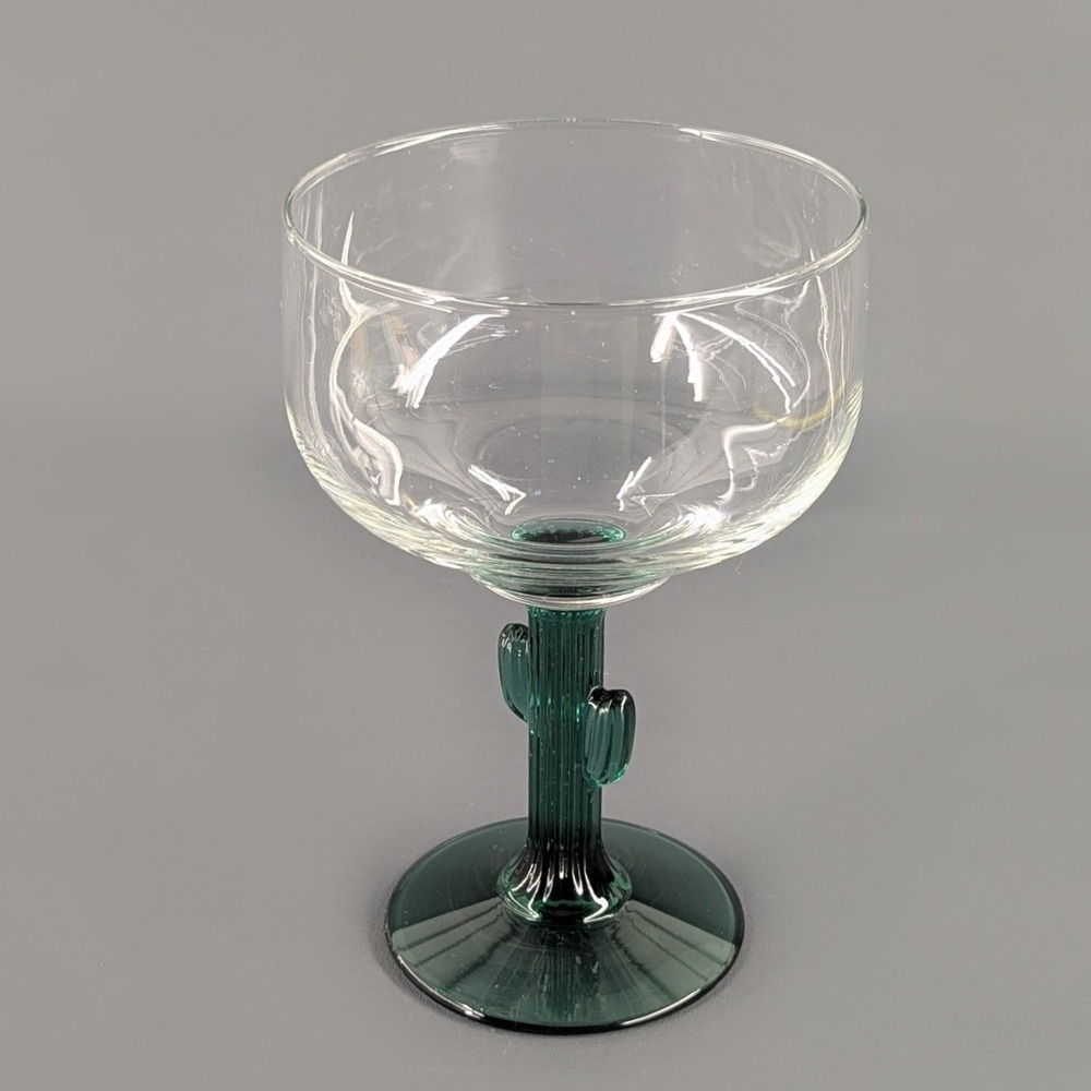Libbey Cactus Margarita Glass Green Saguaro Stem Clear Bowl Novelty Barware
